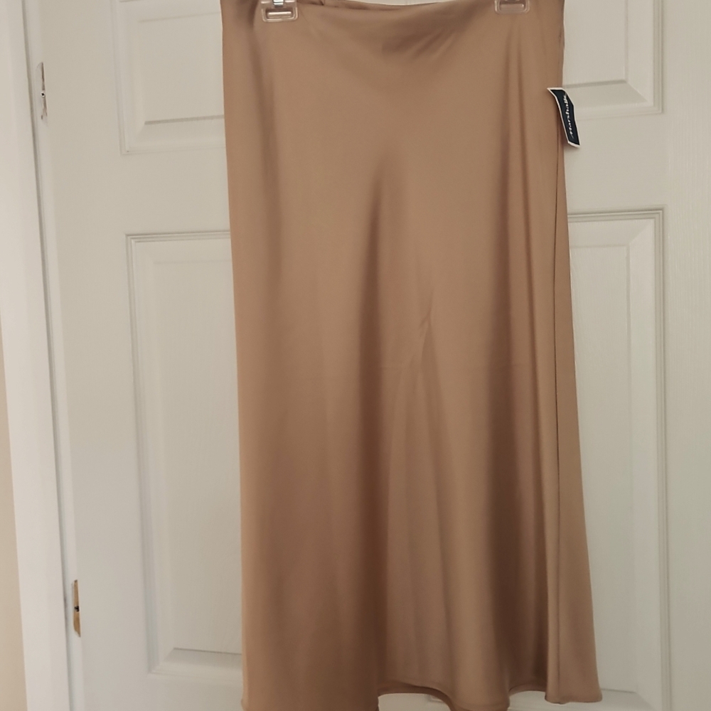 Tan A-line Midi Skirt for Work
